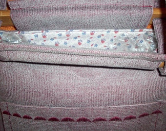 wine corduroy purse with outside pocket detail
