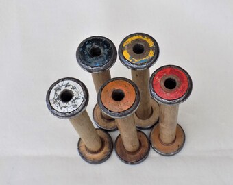 One Large vintage wooden Irish Linen mill bobbin, collectors item. Industrial chic. Coloured Top. Shop display. Wooden Ornament.
