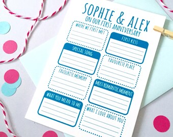 Couple's Anniversary Activity Card – Personalised Anniversary Card – Card for Husband wife – Activity card - Wedding anniversary Card