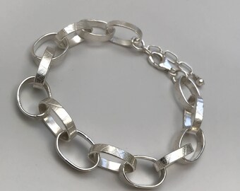 Chunky Silver Leaf Bracelet - Unique Bracelet for Women - Chain Bracelet - Leaf Jewelry - Sterling Silver Chain Bracelet
