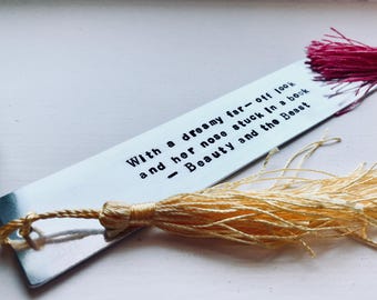 Personalised Aluminium Bookmark/ Hand Stamped Bookmark with Tassel/ Personalized Bookmark/ gift for teacher/ bookmark for teacher/