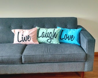 Live Laugh Love throw pillow cases (set of 3), housewarming pillows, 3 pack, inspirational quote decorations, wedding gift, decor accent