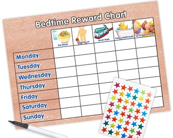Re-usable Bedtime Reward Chart (including FREE Stickers and Pen) - Rose gold Glitter Design