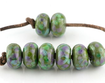 Fairy Garden Handmade Glass Lampwork Beads (8 Count) by Pink Beach Studios - SRA (1979)