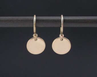 Gold Disc Earrings 14K Gold Filled Small Circle Earrings, Tiny Disc Earrings, Dainty Earrings, Dangle Drop Earrings, Minimalist Earrings