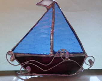 Standing, stained glass sailing boat, gift idea.