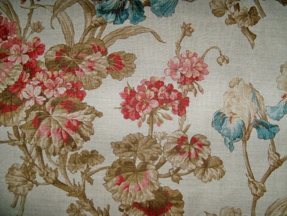 BRUNSCHWIG & FILS Shabby GERANIUMS Iris Toile Linen Fabric 10