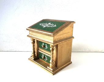 Vintage Green, Gold and Cream Florentine Jewelry Music Box as a Davenport Writing Desk