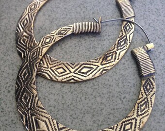 Kaxinawa Brass earrings ,Large Hoop Earrings, Tribal Earrings ,statement Earrings