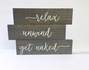 Bathroom Wood Sign - Get Naked Sign - Funny Bathroom Decoration - Bathroom Wall Decoration - Farmhouse Decor - Hand Painted - Custom Wood