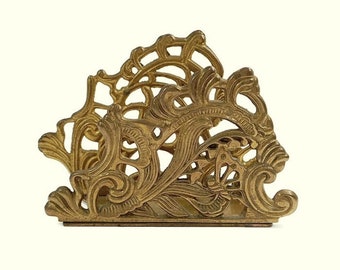 1980 Vintage Brass Napkin Holder Art Nouveau Style Letter Holder Butterfly Lily-Of-The-Valley Office Home Decor