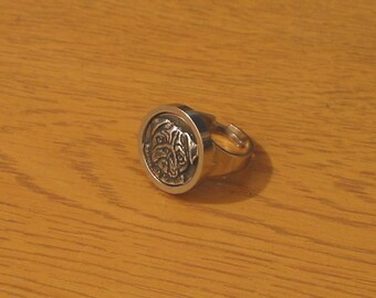 Pug Dog Statement Ring Rhodium Plated with Pewter Insert Adjustable Ring Mother Dad Pug Owner Gift
