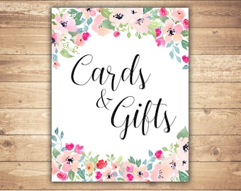 Cards and Gifts Printable wedding cards and gifts sign Floral cards and gifts sign Wedding decor Printable wedding sign Floral wedding sign