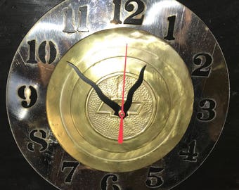 Upcycled / Repurposed Vintage Chevy hubcap clock with stainless steel number ring