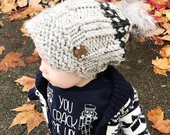 Slouchy Toddler Toque with Visor (21"/53 cm ) Knitted Hat | Winter Hat | Knit Beanie | Knit Hat | Toddler Hat | Knitted Toque | Fur Pom Pom