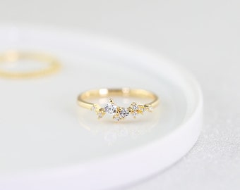 Delicate Cluster Ring - Sterling Silver 925, Gold, Rose Gold, Dainty, Zirconia, Unique Stackable Ring, Mothers Day Gift, 14K Gold Vermeil