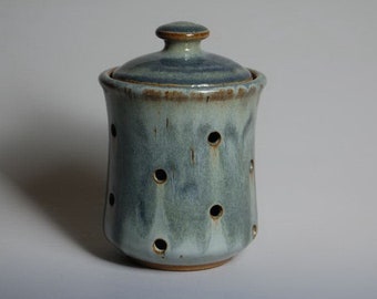 Garlic keeper glazed in slate blue