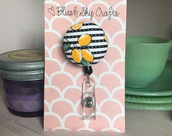 ID Badge Reel, Badge Reel, ID Badge Holder, Retractable Badge Reel, Badge Reels, Lemon ID Badge Reel, Lemons, Lemonade, Nurse Gift