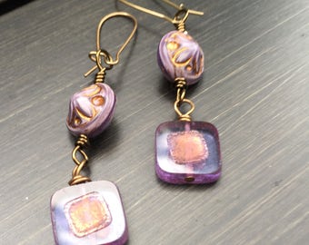 Purple Square Czech Glass Earrings Amethyst Earrings Boho Earrings Minimalist Product id: ASQ417