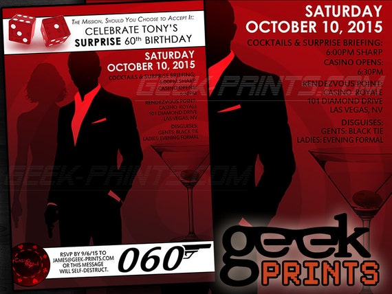 james bond casino royale movie theme birthday invitation james bond flyers