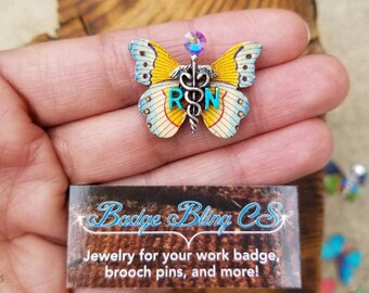 Nursing pin for pinning ceremony pins. Nursing Graduation gifts! Customize pins. Butterfly, nature Nurse lapel pins. Fancy unique boho