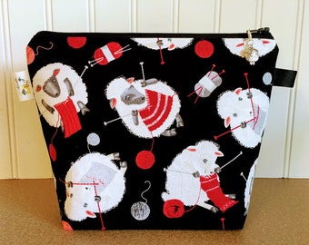 Project Bag, Gift for Knitter, Sock Project Bag, Knitting Project Bag, Knitting Pouch, Zippered Project Pouch, Sheep Project Bag