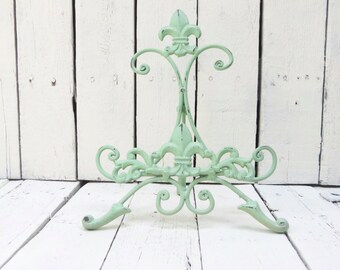 Green Easel, Metal Easel Book Stand Prop, Shabby Cottage Chic, Fleur De Lis, Parisian Chic, Cottage Chic, French Country, Paris Apartment