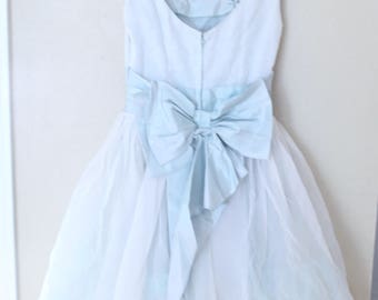 vintage powder blue tulle applique taffeta bow tie layered prom dress