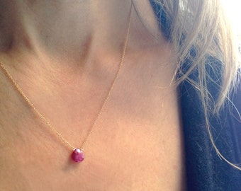 Genuine Ruby Necklace - Real Ruby Necklace - Gold Ruby Necklace - July Birthstone - Minimalist Necklace - Dainty Necklace - 14k Gold Filled