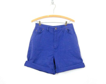 90s Purple Jean Shorts High Waist Denim Shorts Roll Up Cuffs Hipster Indie High Rise MOM Jeans Shorts Womens Size 29 inch waist 9 10