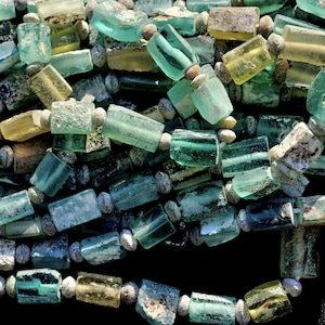 Roman Glass Beads, Silk Road Roman Glass, Rectangular Ancient Roman Glass Beads, Mineral Patina Glass Beads, 1 Bead Strand kbdesignsetc