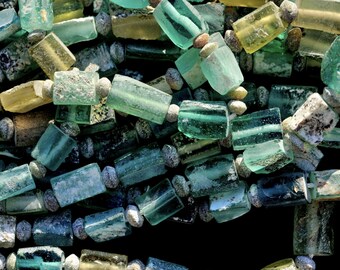 Roman Glass Beads, Silk Road Roman Glass, Rectangular Ancient Roman Glass Beads, Mineral Patina Glass Beads, 1 Bead Strand kbdesignsetc