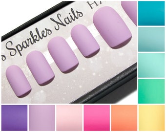 Acrylic Nails Matte - Square Fake Nails - Short Faux Nails - Reusable False Nails - Glue On Gel Nails - Pastel Nails - Active Length Nails