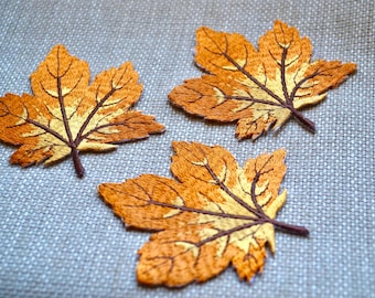 Leaf patch, Autumn leaf patch, Embroidered leaf, Embroidered patch, Autumn leaf applique, Patch, Applique, Yellow Brown leaf patch, Leaf
