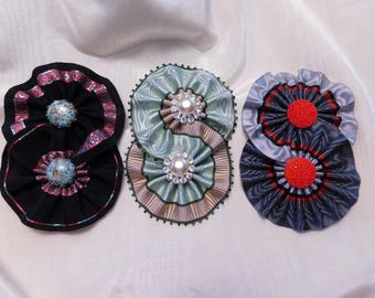 Double Rosette Cocardes Vintage Glass Buttons Millinery Appliques