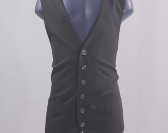 Men's Suit Vest / Vintage Black Pinstripe Waistcoat / Size 39 medium #2501