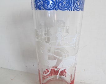 Horse and Buggy Glass Red white and Blue Mid Century Glassware 50s Glassware Ice Tea Glasses Horse and Buggy decor Horse Glasses