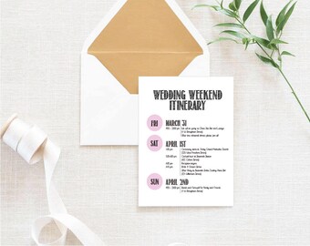 wedding itinerary wedding timeline wedding welcome bag wedding schedule printable wedding