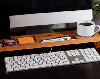 Alder Wood Desk Organizer, Desk Accessories, Personalized Office & Home Organizer, Keyboard Rack, Home Desk Storage, Unique Gift for ALL