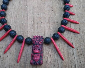 Chunky Red Tiki Necklace // TO // tiki time // lava jewelry // primitiva // Tiki Caliente // Rockabilly // Pin Up Girl //