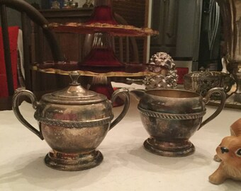 Gorgeous Silverplate Creamer and Sugar Bowl with Lid-Rope Design
