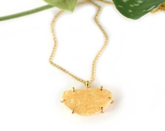 Peach Drusy Necklace, Raw Gemstone Necklace, Layering Necklace
