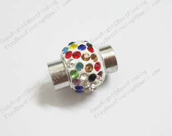 5pcs Rhinestone magnetic clasp Round leather clasp 7mm Clay crystal pave clasp