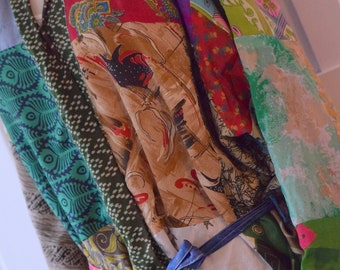 Patchwork Silk Kimono / Silk Robe - Women's Medium to Large