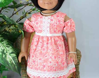 18 Inch Doll DRESS In Coral Peach with Peep Shoulder Necklace Bracelet and SHOES Option for dolls like American Girl