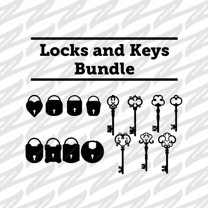 Download Bundle Deal Lock and Key Cutouts SVG DXF PNG Digital