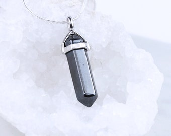 Hematite Crystal Point Pendant Necklace