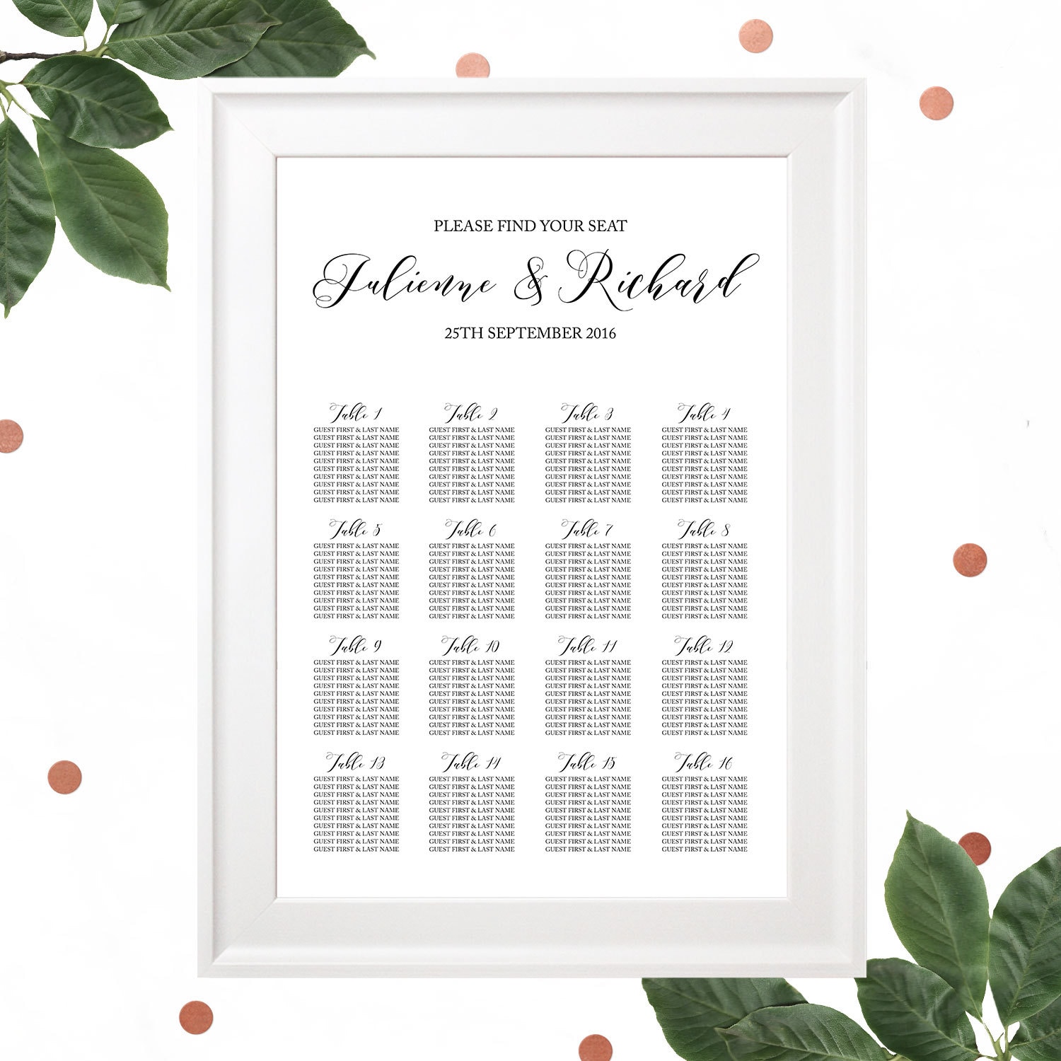 Printable Wedding Rehearsal Dinner Seating Chart-Calligraphy