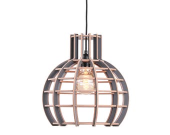 Wooden lamp/hanging lamp ' Globe semi-grey ' of the Lingehof