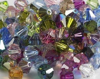 Swarovski Crystal Beads 5301/5328 Assorted MIX of " AB " Colors 4MM Faceted Bicone Beads 25 Pcs